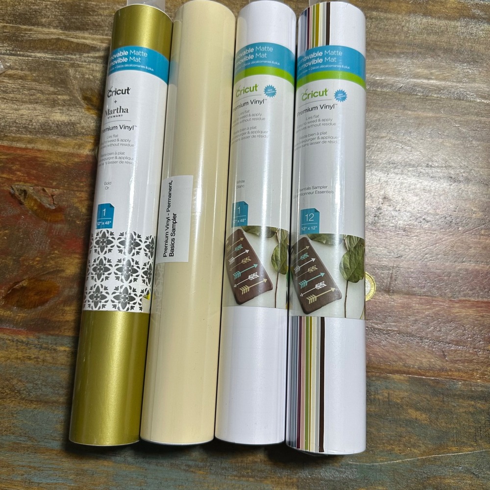 Cricut Premium Vinyl Bundle Martha Stewart Gold White Removable Permanent Matte